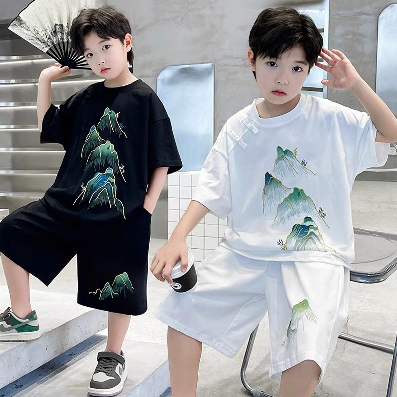 男童夏装汉服套装2025新款儿童夏季薄款中国风短袖短裤两件套潮酷