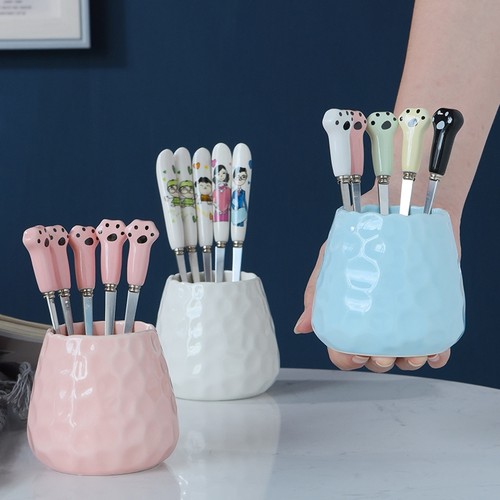 304不锈钢水果叉收纳罐套装家用轻奢可爱儿童吃水果的小叉子