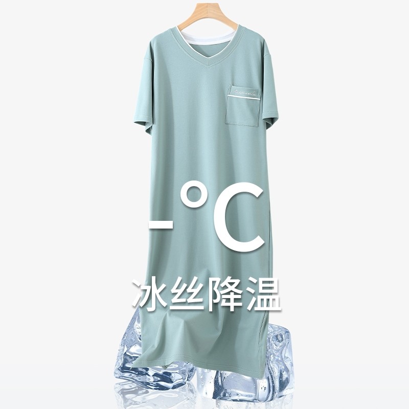 男士睡裙夏季睡袍浴袍薄款休闲短袖睡衣莫代尔高级感家居服中长款