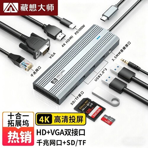 USB3.0扩展坞十合一网口+HDMI+PD