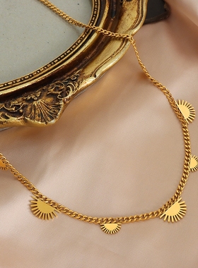 港风复古个性星芒项链钛钢18k金西太后百搭粗链子锁骨链饰品批发