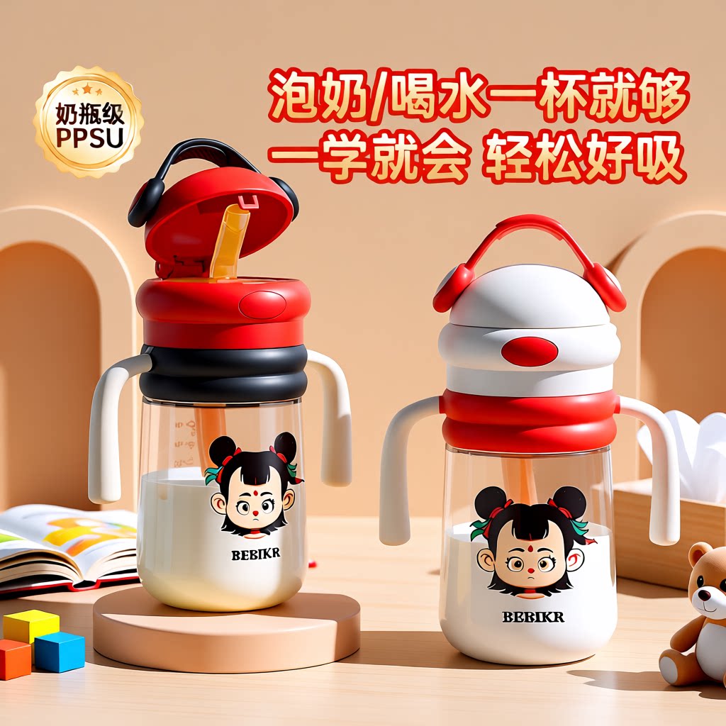 奶瓶一岁以上PPSU宝宝水杯吸管杯直饮儿童直饮杯刻度奶嘴喝水外出图片