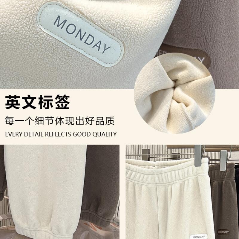 80808#秋冬加厚暖暖裤双面摇粒绒家居裤女可外穿高腰保暖睡裤星
