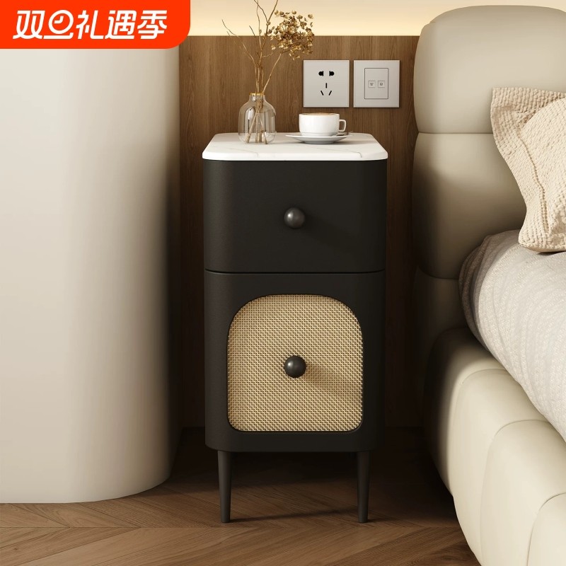 实木床头柜卧室迷你小型中古风无线充电超窄柜子置物柜迷你柜极窄