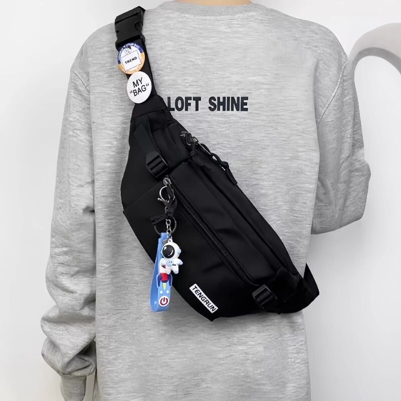 日韩风格胸包男女通用休闲单肩包 街头时尚尼龙材质斜挎小背包