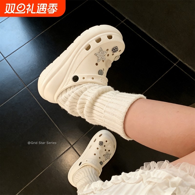 细细条 时尚足弓洞洞鞋女外穿韩系ins网红格子星星防滑凉拖鞋夏季