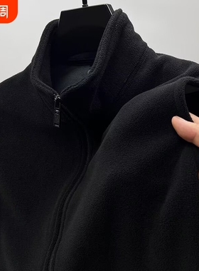 摇粒绒立领运动马甲男秋冬季加绒加厚双面奥粒绒无袖外套背心蓝色