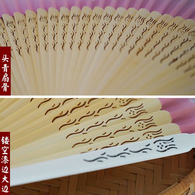 竹柄真丝古风折扇夏和风汉服中国风扇子日式便携折叠扇子现货批发