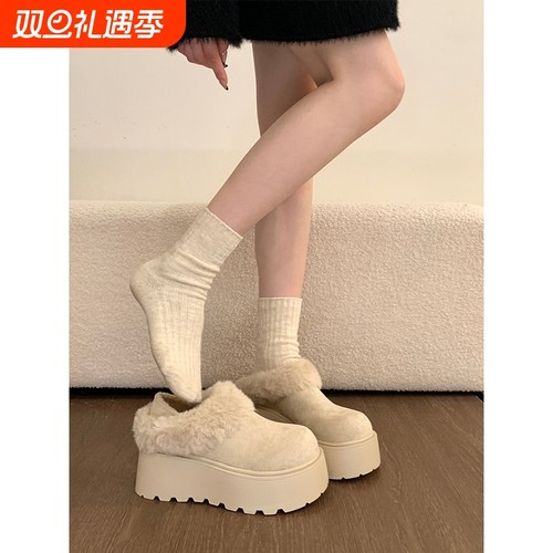 厚底增高加绒全包白色勃肯鞋女鞋子2025新款冬季雪地靴毛毛鞋棉鞋