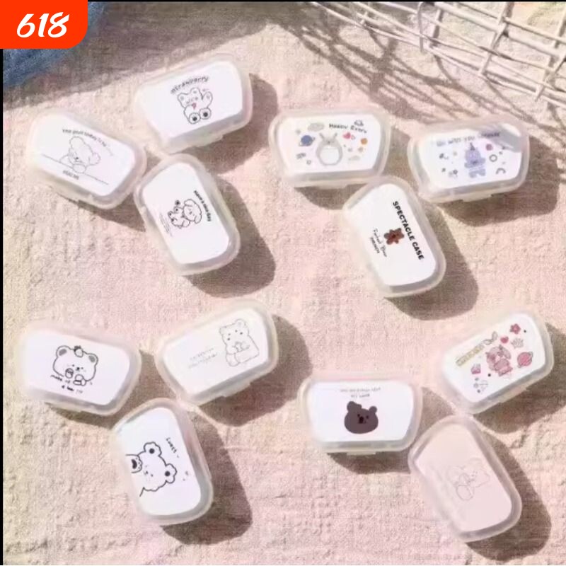 韩国ins简约可爱带镜子便携隐形眼镜盒美瞳伴侣盒收纳护理双联盒