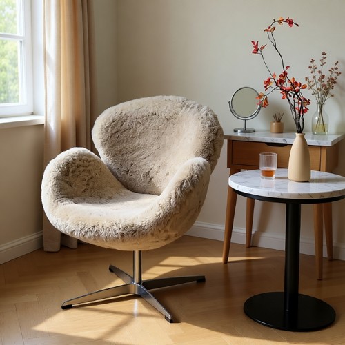 主卧室梳妆台化妆凳靠背轻奢高级感可旋转单人沙发椅子红色天鹅