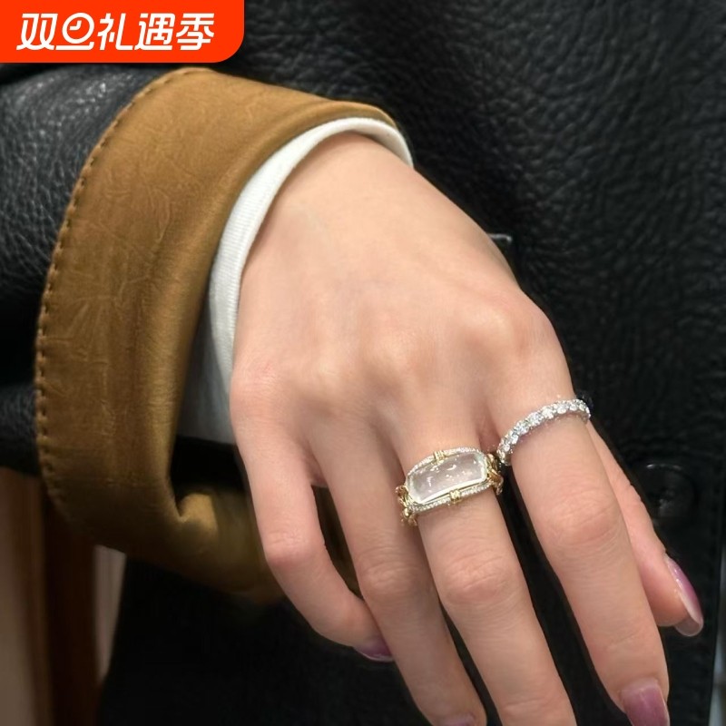 复古奢华招财小方糖戒指中古冰透高颜值气质戒指男女小众高级指环