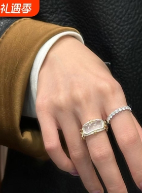 复古奢华招财小方糖戒指中古冰透高颜值气质戒指男女小众高级指环