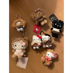 日本代购中古咖色kitty毛绒挂件书包包挂饰hello可爱公仔玩偶kt猫
