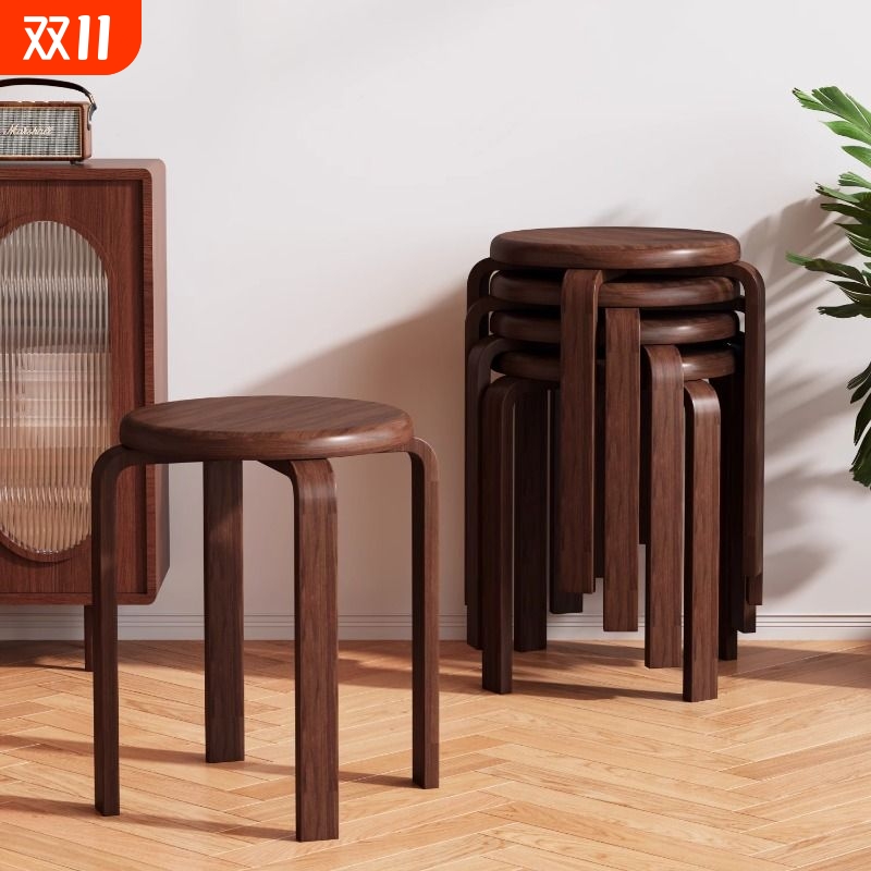 餐凳家用全实木可叠放圆凳家用矮凳橡木板凳现代简约客厅餐桌椅子