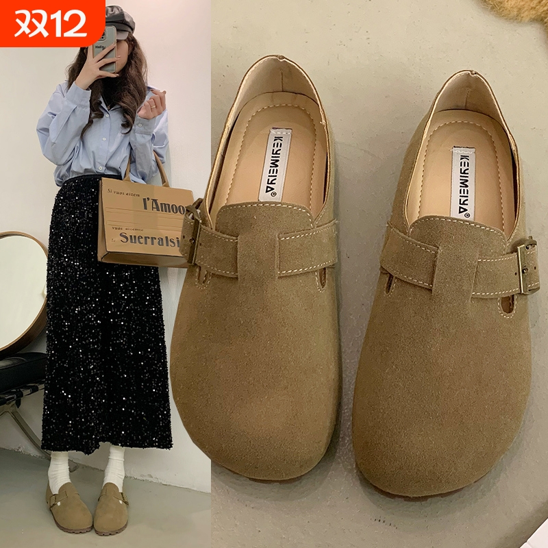 他她女孩勃肯鞋女2025款一脚蹬软底孕妇单鞋夏季博肯鞋子白色平底