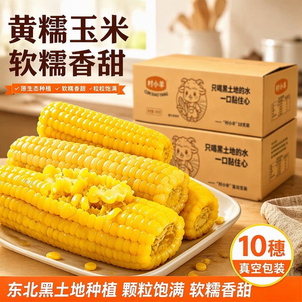 东北黄甜糯玉米10支真空装加热即食新鲜玉米低脂香糯多仓发货香甜