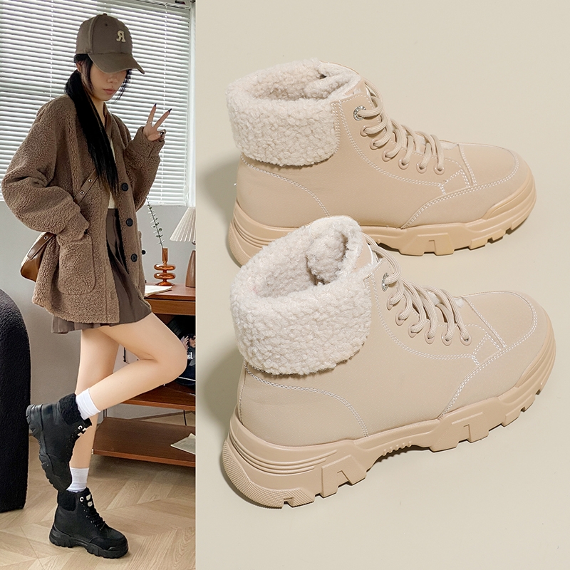雪地靴女款防滑皮毛一体加绒时尚马丁靴回力雪地鞋靴子女士短棉靴