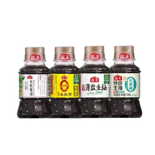 海天特级生抽100mL+酱油100mL+有机酱油100mL+薄盐生抽100mL