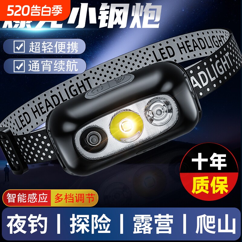 头灯强光头戴式智能感应夜钓灯钓鱼专用手电筒便携户外长续航登山