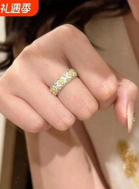 法式中古四叶草繁花拉丝戒指小众高级感轻奢时尚百搭复古指环指戒