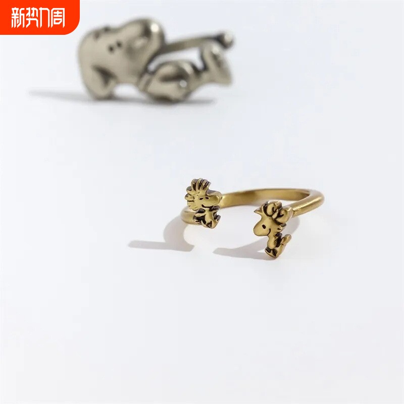 史努比&小鸟戒指可爱百搭简约卡通高颜值小众个性设计指环礼物