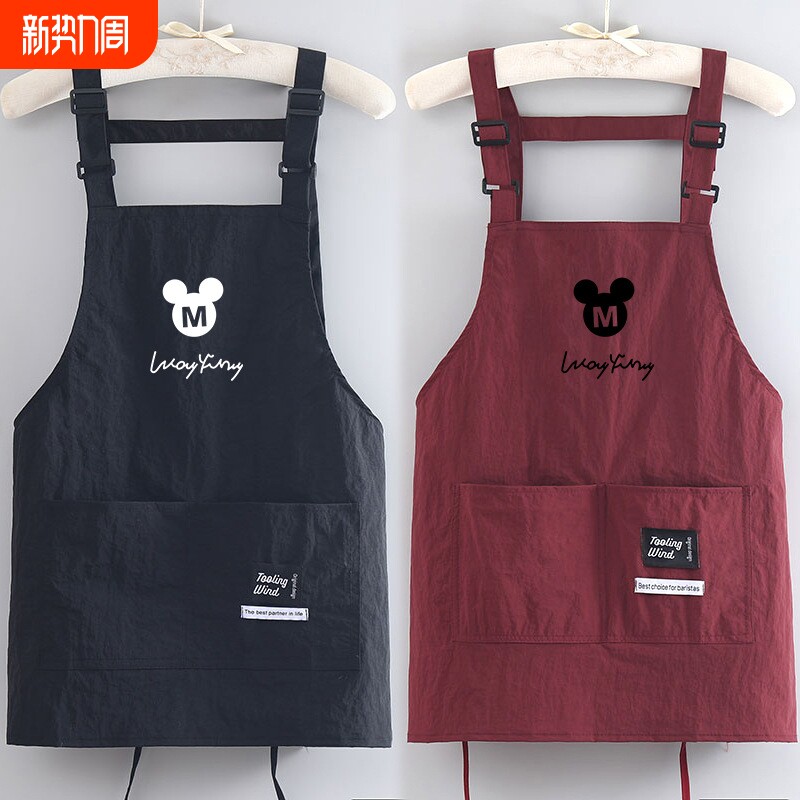 厨房防泼水围裙餐饮专用做饭家用卡通亲子工装围腰印字成人工作服