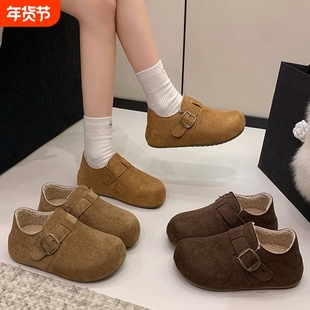 厚底内增高勃肯鞋鞋子女2025新款加绒毛毛豆豆鞋冬季百搭棉鞋毛绒