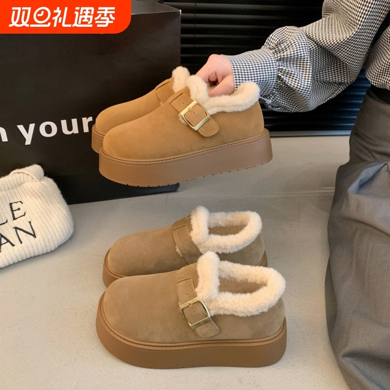 厚底加绒豆豆勃肯鞋女2025新款秋冬季乐福鞋博肯棉鞋子保暖雪地靴