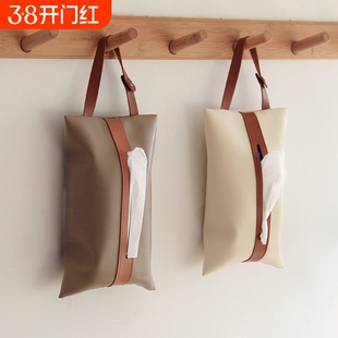 简约拼色纸巾袋车载纸巾盒抽纸盒挂式样板房装饰纸巾套皮革纸巾盒