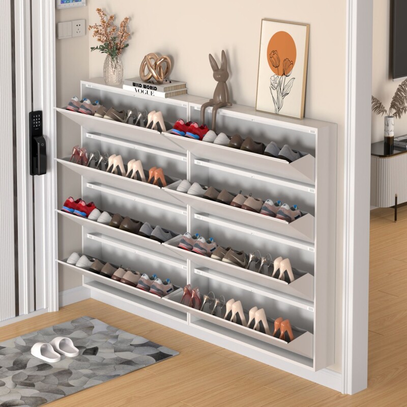 超薄钢制家用入户门口走廊翻斗鞋柜12cm极窄楼道防尘进门靠墙鞋架