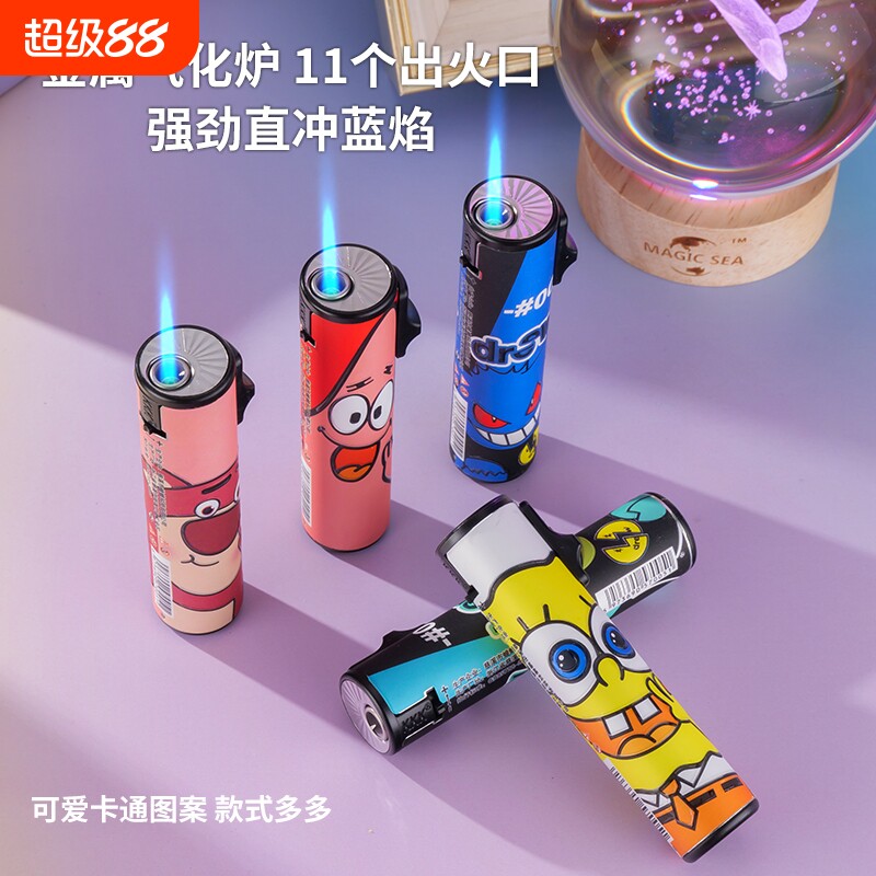 金属防风防爆耐用充气打火机可爱卡通包画家用批发火机点火圆柱图片