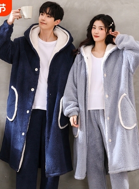 红豆睡袍女秋冬季可爱珊瑚绒情侣浴袍男加绒加厚冬季红色紫色时尚