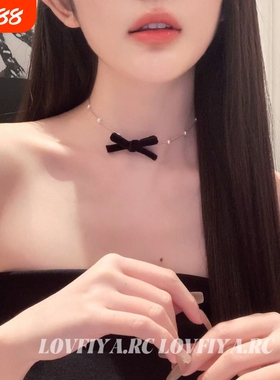 蝴蝶结珍珠choker项链短款锁骨链女颈带项圈脖子饰品颈链女宝石
