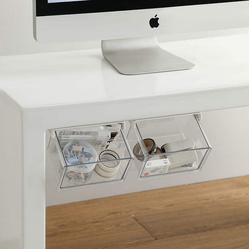 ins风学生宿舍桌底抽屉式收纳盒免打孔悬挂镜柜下书桌透明储物盒