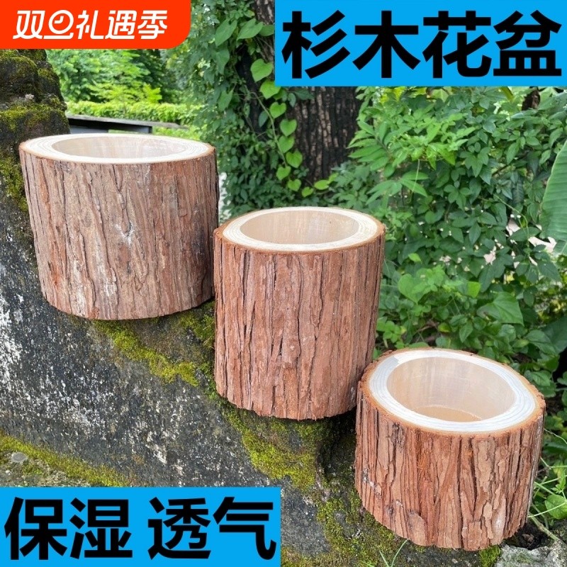 原木花盆杉木兰花多肉石斛专用室内绿植手工干花插花保湿透气抗摔