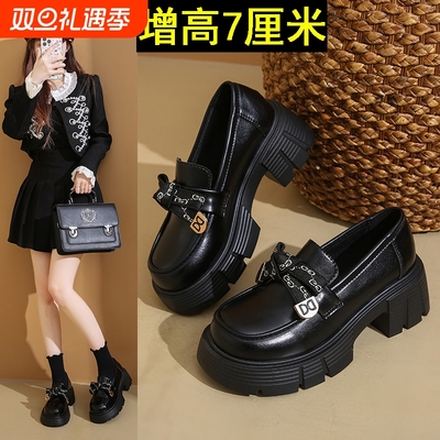 厚底乐福鞋女2025秋季新款一脚蹬英伦风黑色小皮鞋配裙子34码单鞋