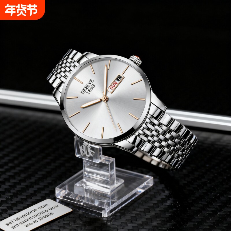 男款手表全自动非机械表正品名牌钢带商务防水石英腕表高级感男士