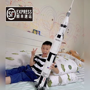 中国航天宇宙飞船积木火箭阿波罗土星五号男女孩拼装玩具生日礼物