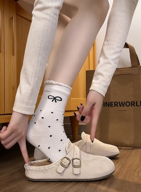 爆款复古白色厚底半拖勃肯鞋女2026新款秋季配裙子百搭软底包头拖