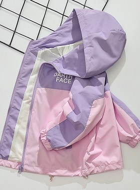 儿童冲锋衣童装女童春秋外套洋加厚上衣紫色户外内胆薄款拼色粉色