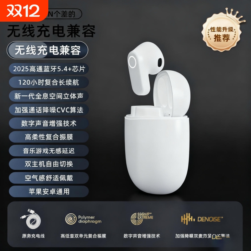 蓝牙耳机学生HIFI音质无线降噪高端入耳式超长续航2025新款