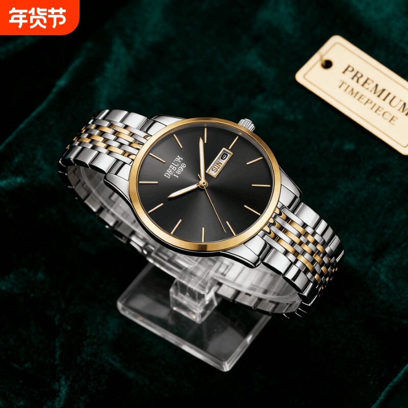 正品瑞士2024新款手表男士全自动机械风防水精钢带双日历男表夜光