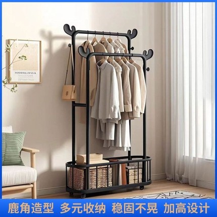 多功能简易衣架落地家用卧室可移动晾衣杆阳台挂衣服架室内衣帽架