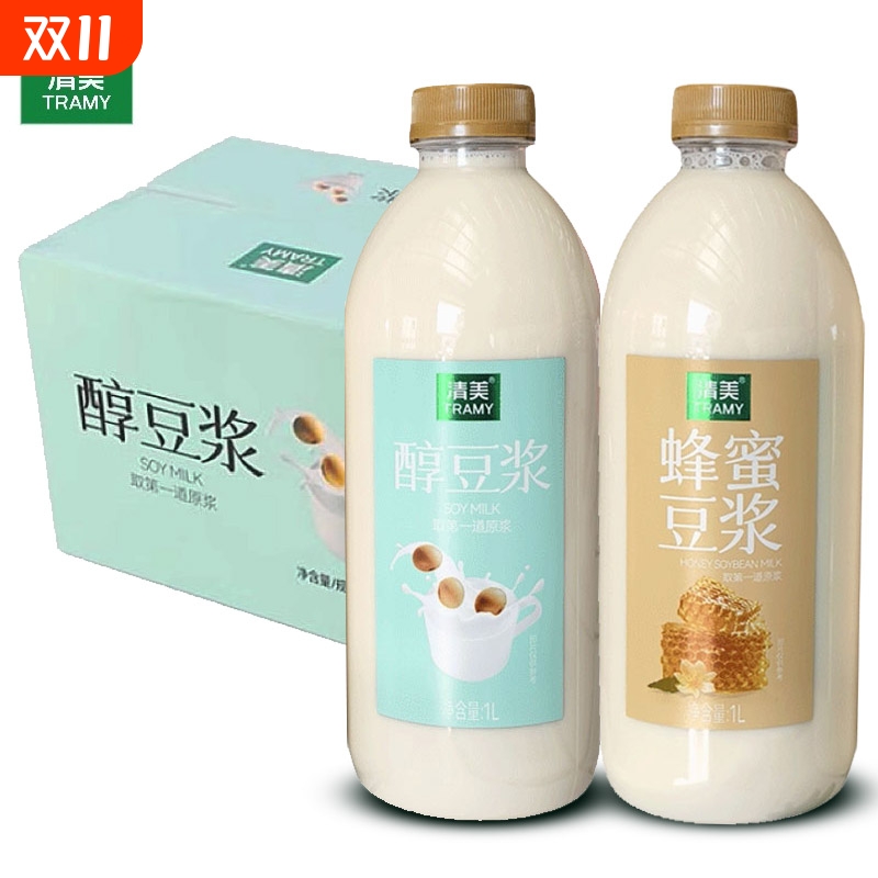 上海清美蜂蜜豆浆醇常温即饮1升瓶装非转基因饮料