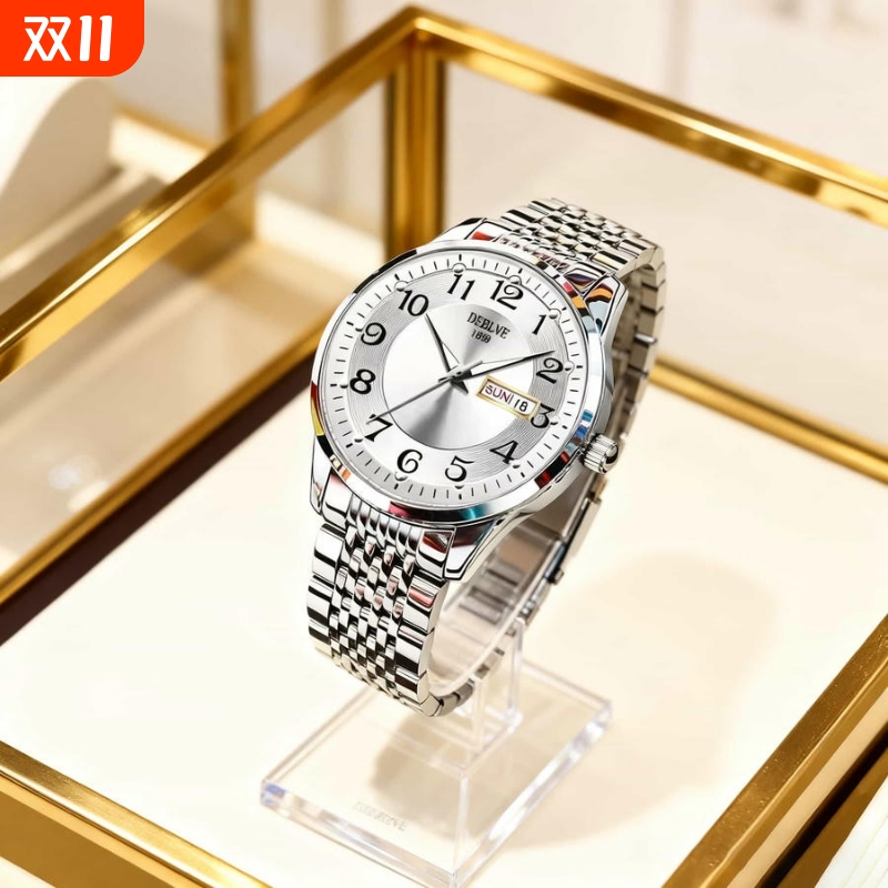 手表男款防水高级感全自动男表数字双日历防水腕表男机械风全自动