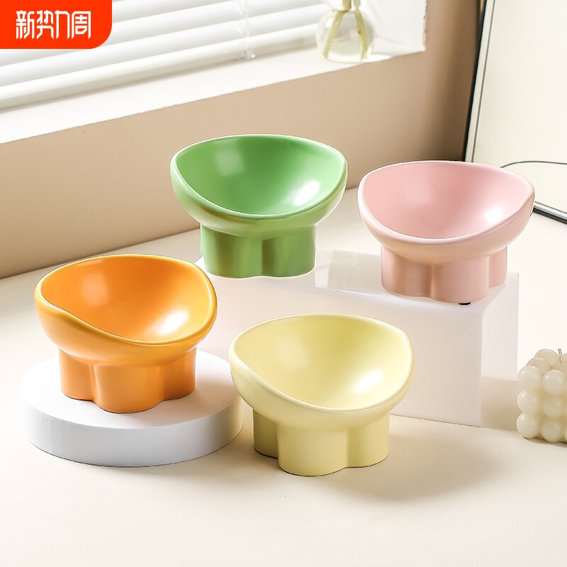 斜口大容量陶瓷宠物碗防黑下巴打翻碗猫咪零食碗粮食碗大口径水碗