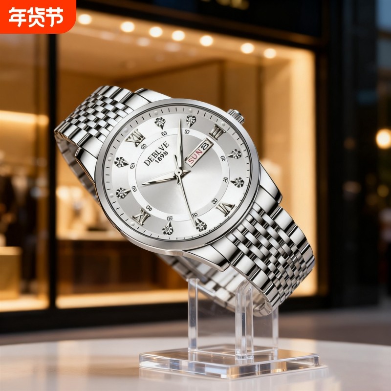 男款手表钢带商务防水石英腕表高级感男士正品名牌全自动非机械表