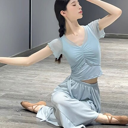 成人新款现代舞上衣女夏季短袖舞蹈服中国舞飘逸飞袖跳舞练功服装