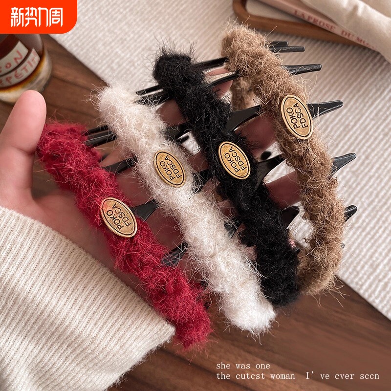 新年红色毛线金标波浪发箍女高颅顶带齿防滑发卡气质压发头箍头饰